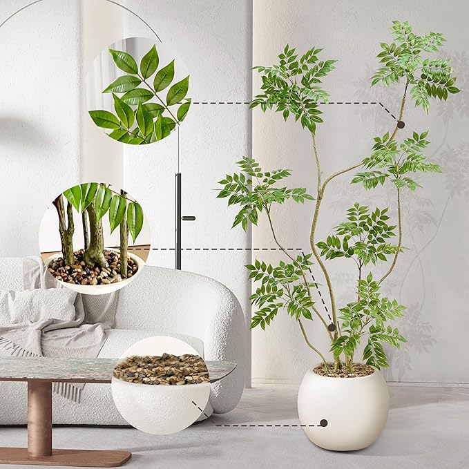 Artificial Mahonia Fortunei Tree 6ft,Tall Fake Plant Artificial Sumac Tree, Faux Plants Indoor Fake Plants Decor with Pots for Home Office Bathroom Bedroom Living Room Decorations Housewarming-Ruum Studio Home