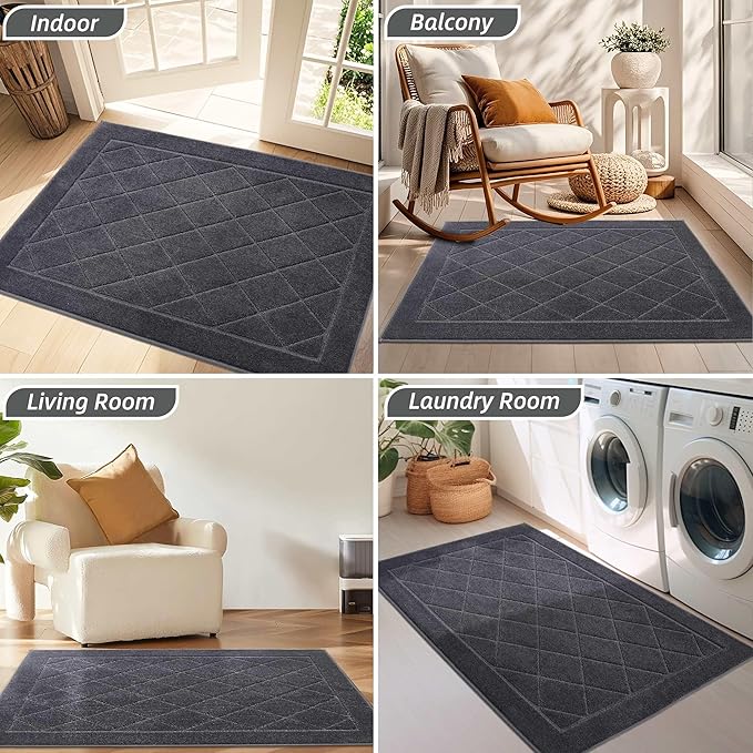 BEQHAUSE Dirt Trapper Door Mat 24" x 36", Doormat Non-Slip Entryway Rugs Washable, Dog Door Mat Stain Resistant and Absorbent Welcome Floor Mat for Front Back Door, Muddy Wet Shoes & Paws, Dark Grey-Ruum Studio Home
