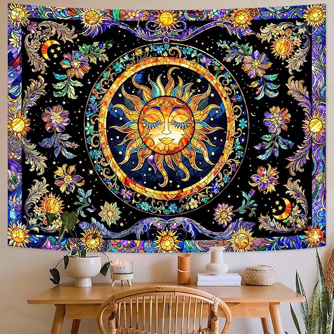 Lunerfex Sun Tapestry Stained Glass Tapestry Wall Decor Tapestries for Bedroom Boho Tapestries Wall Hanging for Bedroom Living Room Glass-Sun-01 60"x80"-Ruum Studio Home