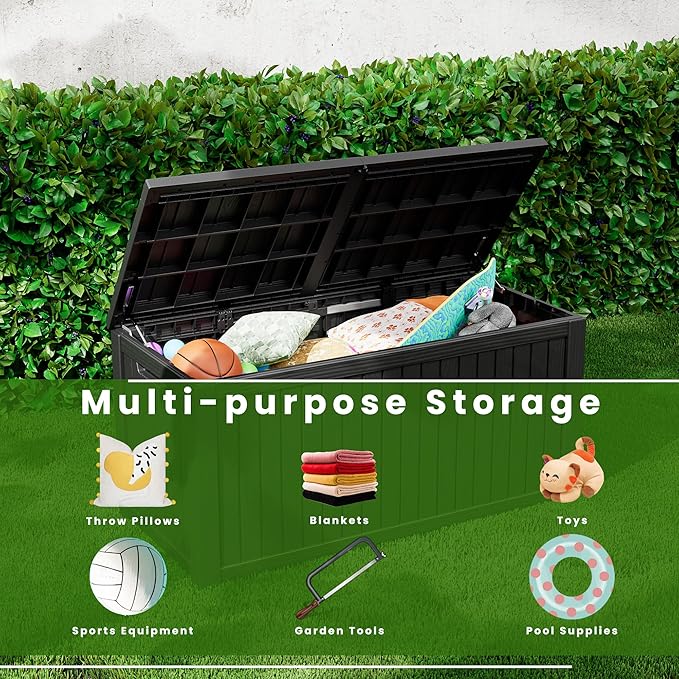 180 Gallon Double-Wall Resin Deck Box - Lockable Waterproof Outdoor Storage Box, 1000lbs Capacity & Doubles as Seating for Patio Furniture, Garden Tools, Pool Accessoriess (Black)-Ruum Studio Home