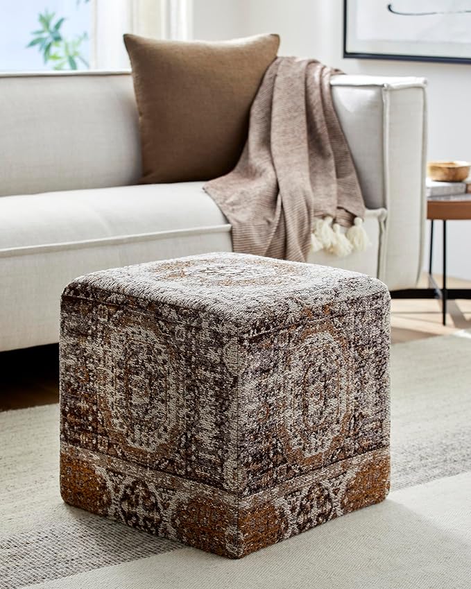 Mark&Day Pouf Ottoman, Kaltenleutgeben Traditional Camel Cube Pouf Foot Rest for Living Room, Bedroom and Boho Home Decor (18"x18"x18")-Ruum Studio Home