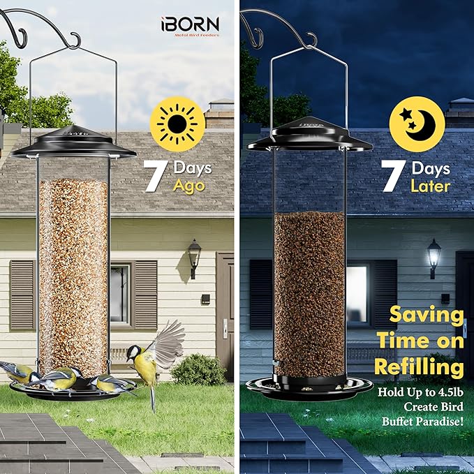 iBorn Metal Bird Feeder for Outside Hanging,Wild Bird Feeders for Cardinal,18cm Large Roof&Green,42CM Long,4.5lb High-Capacity(Seed is not Included)-Ruum Studio Home