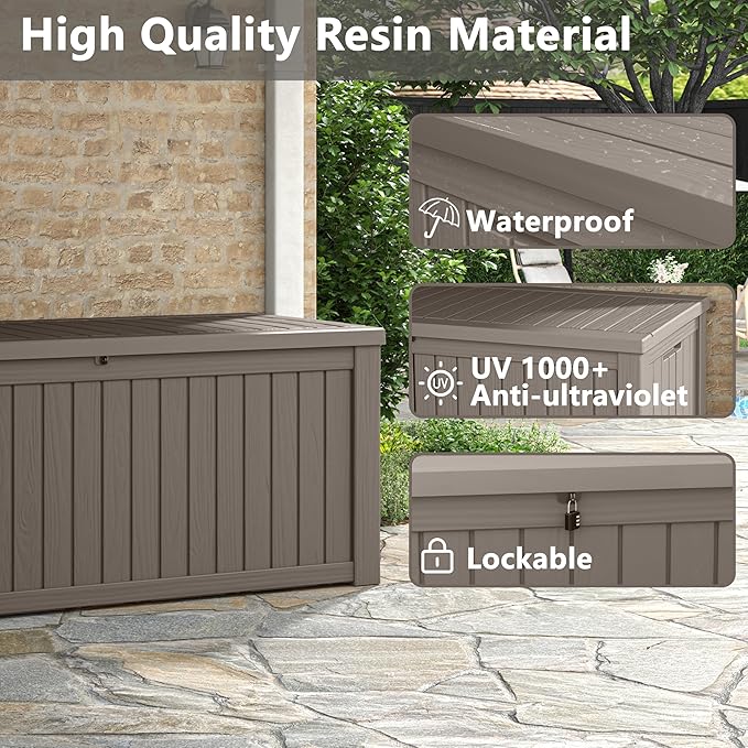 150 Gallon Resin Deck Box, Large Indoor and Outdoor Storage Box, Weatherproof and UV Resistant Outdoor Storage Box with Built-in Steel Beams for Patio, Cushions, Pool Supplies-Ruum Studio Home