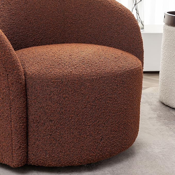 KINWELL 34" W Mid Century Modern Swivel Barrel Chair, Round Upholstered Boucle Swivel Accent Chairs, No Assembly Sofa Chair for Living Room Bedroom Reading Apartment Lounge Nursery-Ruum Studio Home