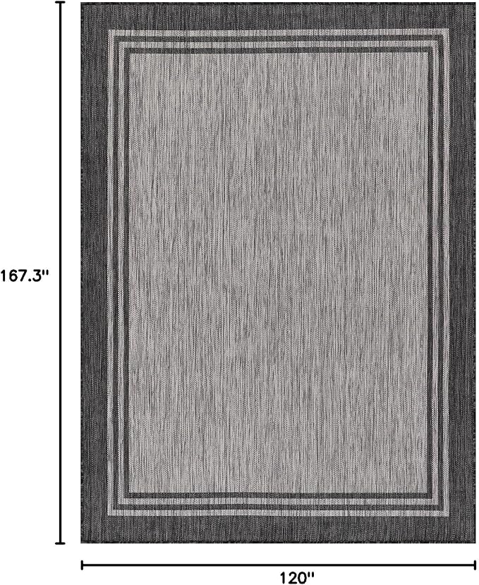 Bordered Outdoor Rug 10x14 Washable Outside Carpet for Indoor Patio Porch Waterproof Easy Cleaning Non Shedding Area Rugs Dark Gray 10 x 14-Ruum Studio Home