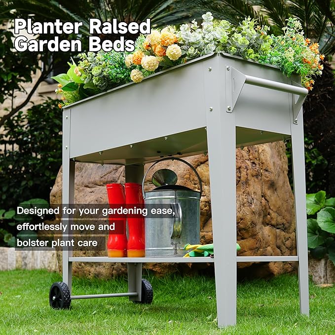 𝐑𝐚𝐢𝐬𝐞𝐝 𝐆𝐚𝐫𝐝𝐞𝐧 𝐁𝐞𝐝 𝐎𝐮𝐭𝐝𝐨𝐨𝐫 Elevate Herb Garden Planter Box Outdoor Raised Planter Box with Legs On Wheels for Vegetables Flower Tomato Patio Backyard-Ruum Studio Home