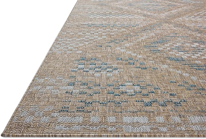 Loloi Amber Lewis Topanga Collection TOP-04 Natural/Aqua 9'-2" x 12'-0" Indoor/Outdoor Area Rug-Ruum Studio Home