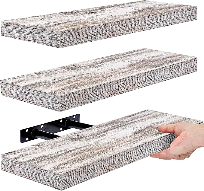 Sorbus Floating Shelves - 3 Pack 16 Inch Rustic Wall Shelves for Bedroom, Kitchen, Living Room, Bathroom Shelves, Home Decor, Office - Floating Shelf for Trophy, Books, Frames, Toilet Paper-Ruum Studio Home