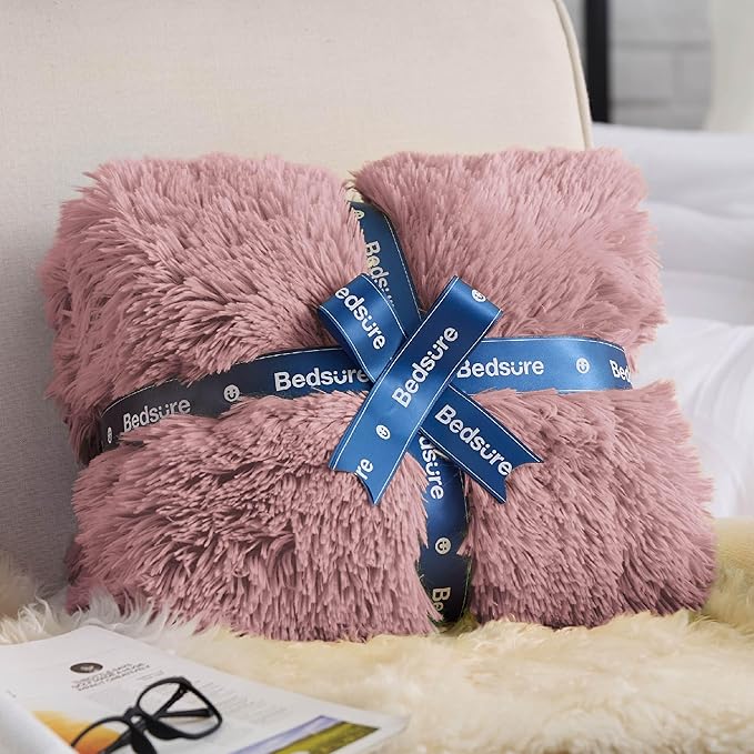 Bedsure GentleSoft Fuzzy Sherpa Faux Fur Twin Blanket Dusty Pink Cozy Gifts for Women Men, Soft Fleece Plush Warm Minky Thick Blanket Twin Size for Bed, Room Dorm Essentials Pink Decor Gifts, 60x80-Ruum Studio Home