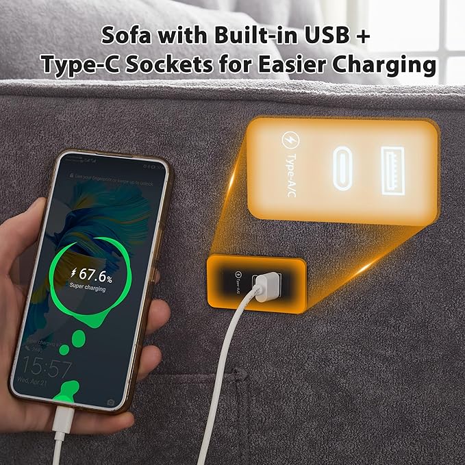 Convertible Sofa Bed, 3 in 1 Pull Out Couch, Loveseat Sleeper with Side Pocket, Living Room Sofa with Adjustable Backrest | USB Charging Port | Two Pillows | Towel Fabric | Dark Gray-Ruum Studio Home
