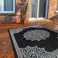 CAMILSON Outdoor Rug, 6x9 Medallion Black White Modern Area Rugs for Indoor and Outdoor Patios, Kitchen and Hallway Mats, Washable Porch Deck Outside Carpet (Medallion Black, 6 x 9)-Ruum Studio Home