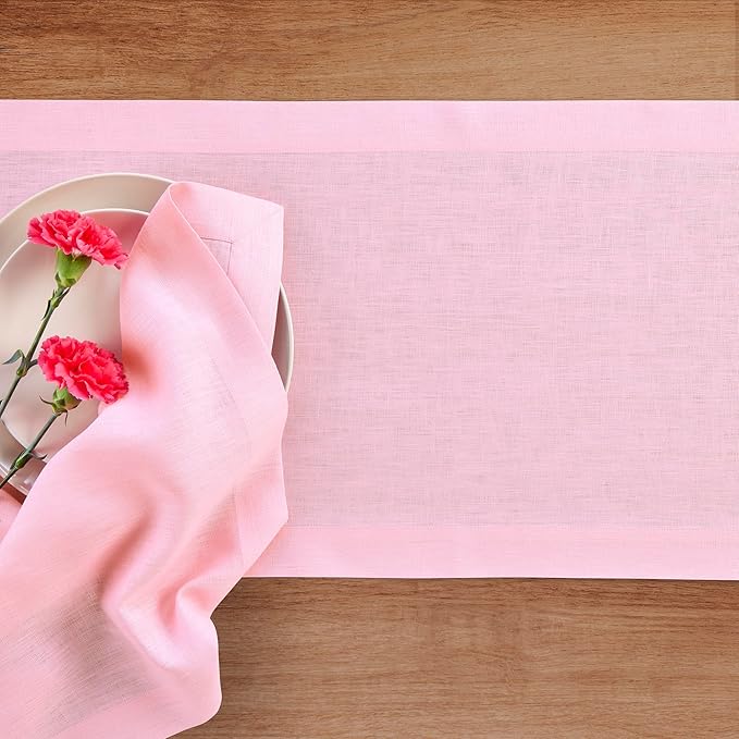Solino Home Linen Table Runner 60 Inches - 100% Pure Linen Pink Lemonade Table Runner 14 x 60 Inch Ideal for Dresser and Coffee Tables - Halloween - Fete-Ruum Studio Home