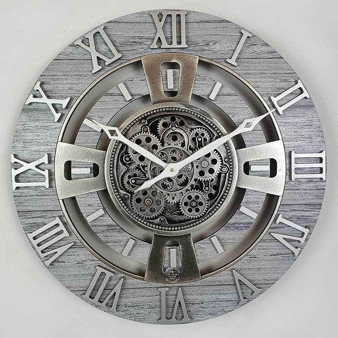 The Gears Clock Real Moving Gear Wall Clock England Line (Silver Grey, 24 inches (60 cm))-Ruum Studio Home
