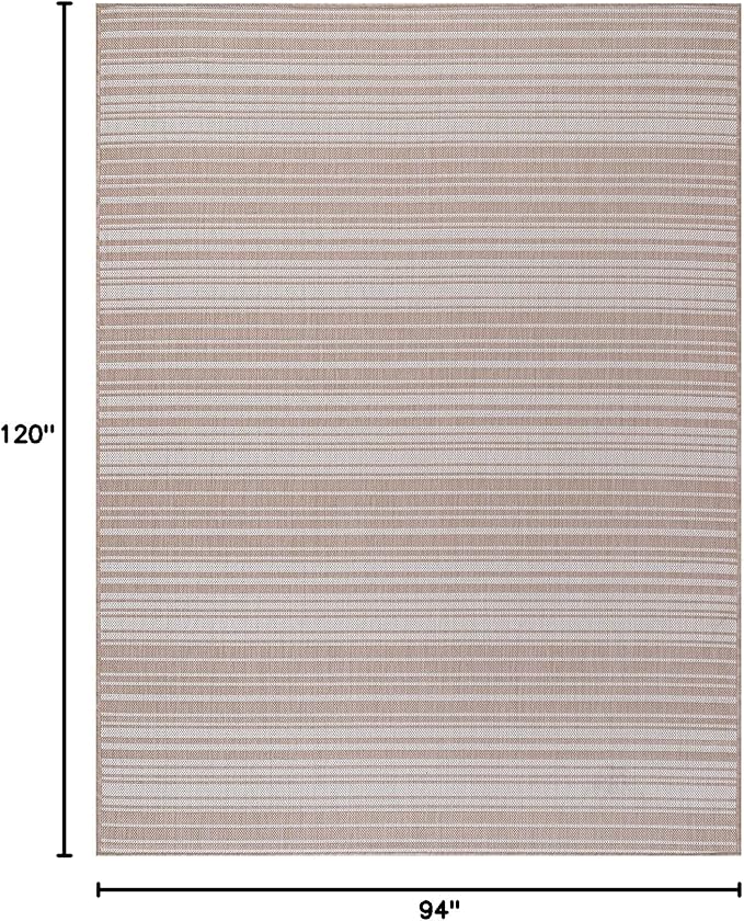 Stripe Outdoor Rug 8x10 Washable Outside Carpet for Indoor Patio Porch Waterproof Easy Cleaning Non Shedding Area Rugs Beige 8 x 10-Ruum Studio Home