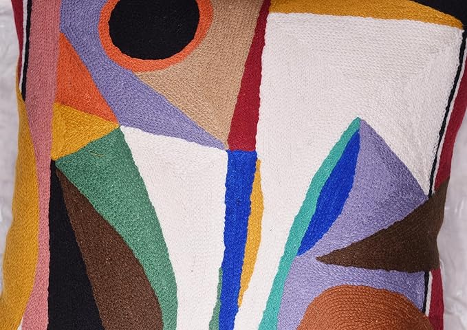 Kandinsky Balancement Decorative Pillow Cover Abstract Toss Pillows Farmhouse Chair Cushion Contemporary Pillow Mid-Century Chair Cushions Hand Embroidered Pillow Wool Size 18x18-Ruum Studio Home