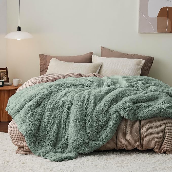 Bedsure GentleSoft Fuzzy Sherpa Faux Fur Twin Blanket Sage Green Cozy Gifts for Women Men, Soft Fleece Plush Warm Minky Thick Blanket Twin Size for Bed, Dorm Essentials Sage Room Decor Gifts, 60x80-Ruum Studio Home