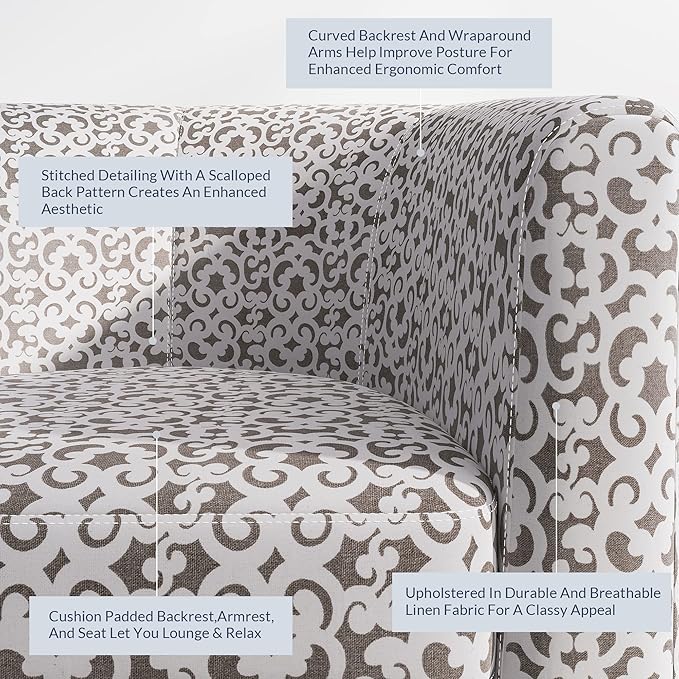 BELLEZE Accent Barrel Chair, Linen Round Chair Club Tub Sofa Corner Chair with Flared Legs and Cozy Soft Padding for Living Room Bedroom Waiting Room - White & Brown-Ruum Studio Home