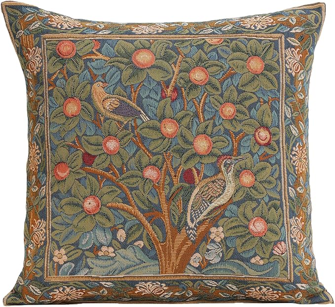 Charlotte Home Furnishings Decorative Tapestry Pillow Cover 19x19 in, Green Woodpecker Couch Pillow Cover, French Country Square Cushion Cases for Living Room Home Decor, Soft Cotton Jacquard Woven-Ruum Studio Home