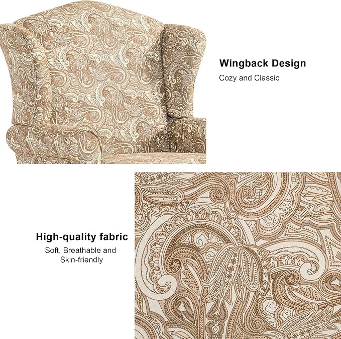 Accent Chair, High Back Upholstered Armchair with High Resilience Sponge & Wood Legs, Mid-Century Modern Comfy Single Sofa Reading Chairs for Living Room, Bedroom (Floral Sand, Set of 2)-Ruum Studio Home