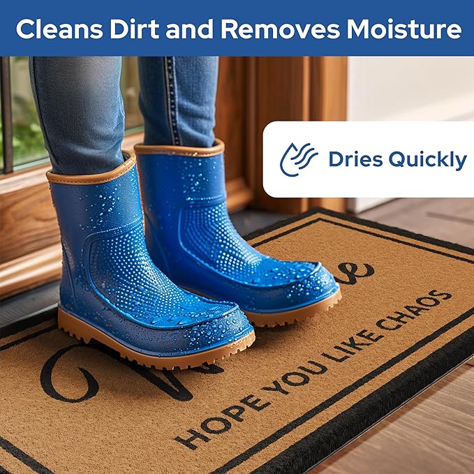 Barnyard Designs Natural Coco Coir Heavy Duty Backing Doormat - Large Cute Non-Slip Front Door Welcome Mat for Outside Entrance or Porch Entry, Brown (17x30, Chaos)-Ruum Studio Home