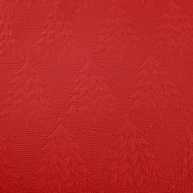 MarCielo 3-Piece Christmas Quilt 100% Cotton Oversized Bedspread Lightweight Coverlet Embroidery Christmas Tree Pattern Bedding Set (TC Red, Oversized Queen (100"x106"))-Ruum Studio Home