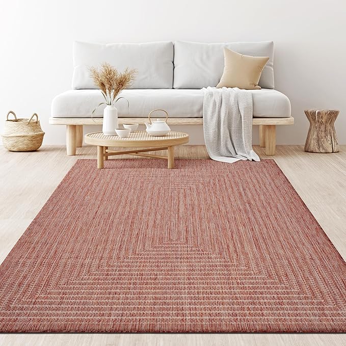 Adiva Rugs Outdoor Indoor Area Rug, Weather Resistant, Easy to Clean, Stain Resistant Floor Mat for Dining Room, Backyard, Deck, Patio (Copper Weiss, 6' x 9')-Ruum Studio Home