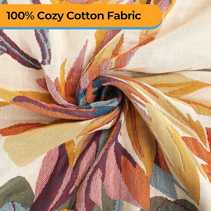 Boho Throw Blanket for Bed,100% Cotton Breathable Muslin Soft Throw, Fall Bed Throw Blanket Floral Bird Butterfly Printed Decor Large Blankets,80"×90" Rustic Farmhouse Throw for Sofa Couch Chair-Ruum Studio Home