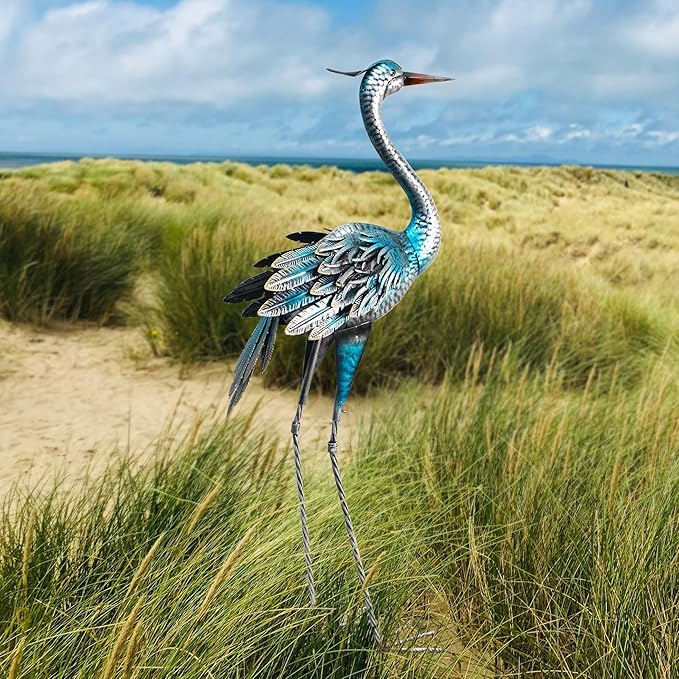Crane Outdoor Decor Statue, Blue Heron Garden Statue Metal Yard Art Outdoor Decoy, Garden Sculptures & Statues for Yard/Lawn/Pond/Outdoor Decoration, 1Pc-Ruum Studio Home