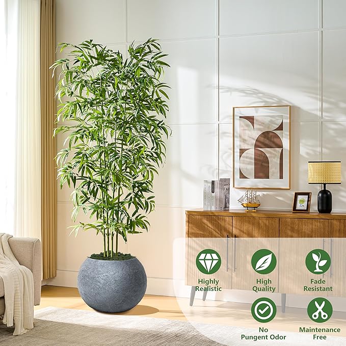 Artificial Bamboo Tree 6FT Tall Fake Plants Faux Silk Plant, Faux Bamboo Plant for Home Office Indoor Outdoor Decor Artificial Trees with Tall Planter-Ruum Studio Home