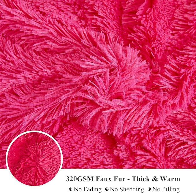 XeGe Luxury Faux Fur Blanket, Hot Pink Soft Big Fluffy Throw, Shaggy Plush Decorative Couch Throw, Cute Furry Fuzzy Bed Blanket for Bedroom Living Room, Hot Pink, 60x90-Ruum Studio Home
