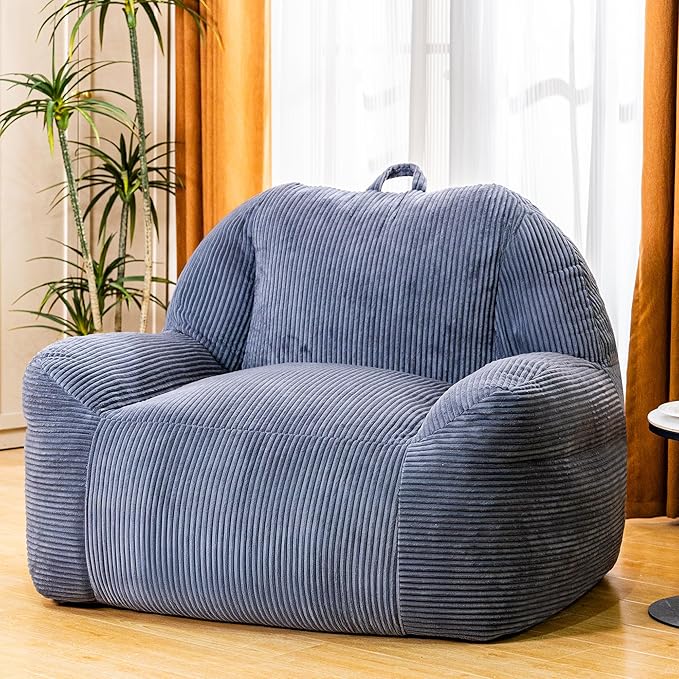 Giant Bean Bag Chair, Faux Fur Bean Bag Chair for Adults, Fluffy and Comfy Bean Bags with Filler, Big Bean Bag Sofa Chair for Reading, Gaming, Stuffed High-Density Foam, Grey-Ruum Studio Home