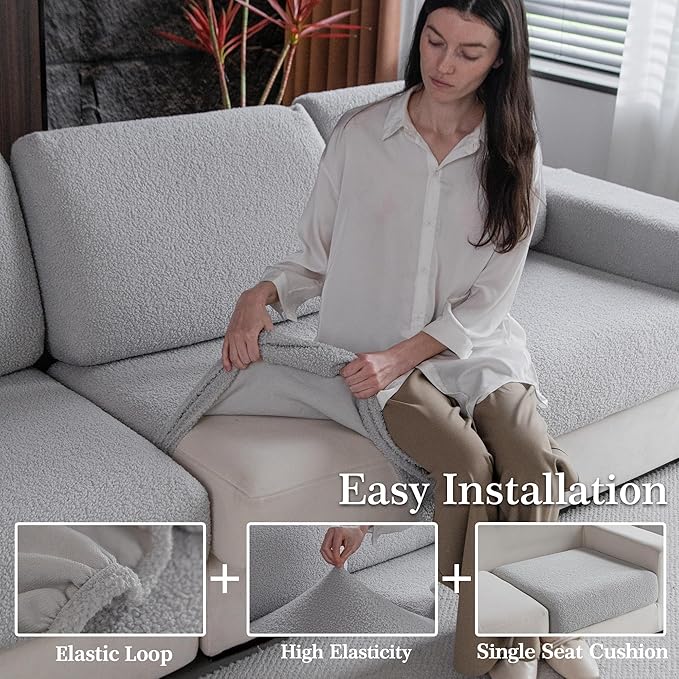 Couch Cushion Covers for Sectional Sofa, Stretch Soft Sofa Slipcovers Washable Wear-Resistant Universal Furniture Protector for Living Room(3 Seaters Covers, Light Gray)-Ruum Studio Home