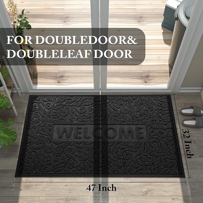 Yimobra Door Mat Indoor Outdoor Entrance, Non Slip Welcome Front Doormats, Heavy Duty Rubber Backing, Stain and Fade Resistant, Low Profile, Easy Clean Patio Garage Floor Mats, 47 x 32, Black-Ruum Studio Home