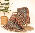 Handmade Cotton Floral Throw Blanket | Indian Block Print with Tassels | Boho Fringed Sofa & Bed Cover | 48x70 Inches Lightweight Decorative Throw for Couch, Living Room & Bedroom-Ruum Studio Home