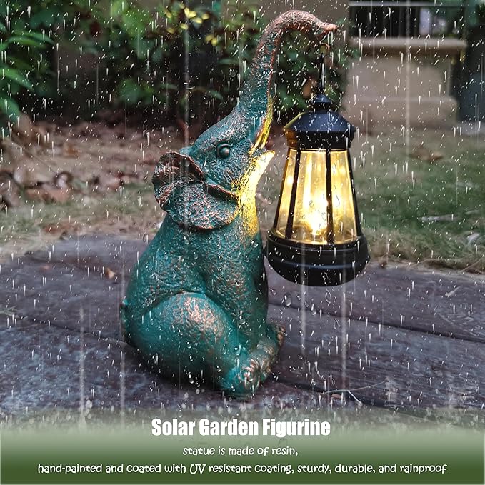 Elephant Garden Statue Outdoor Décor with Solar Lights Lantern,Elephant Solar Light Figurines Outside Decorations for Yard，Lawn Patio, Balcony, Unique Housewarming Gifts-Ruum Studio Home