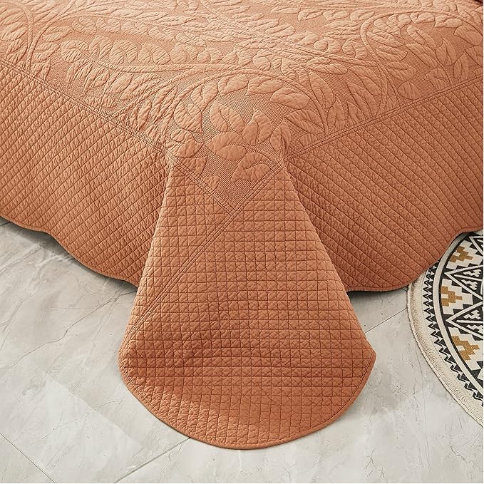 MarCielo 3-Piece 100% Cotton Oversized Bedspread Lightweight Quilt Coverlet Embroidery Farmhouse Bedding Set T0 (Royal Orange, Twin (68"x86"))-Ruum Studio Home