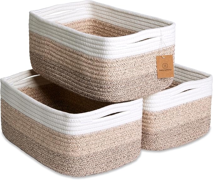 NaturalCozy 13.5”x8.5”x5.5” Storage Baskets for Shelves 3 Pack | Cotton Rope Woven Small Baskets for Organizing | Small Storage Bins for Nursery, Bathroom, Closet, Cube Shelf, Decorative, Gift-Ruum Studio Home
