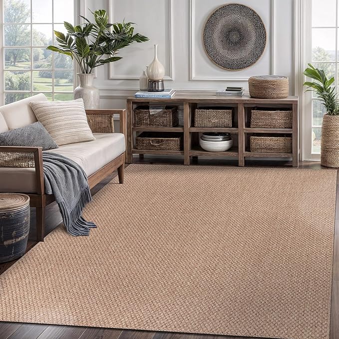 CAMILSON Easy Jute Rug 6x9, Indoor Outdoor Natural Color Farmhouse Area Rugs for Living Room Patio and Kitchen Rug, Solid Boho Woven Design, Easy-Cleaning, Washable Outside Carpet Alfombras (6 x 9)-Ruum Studio Home