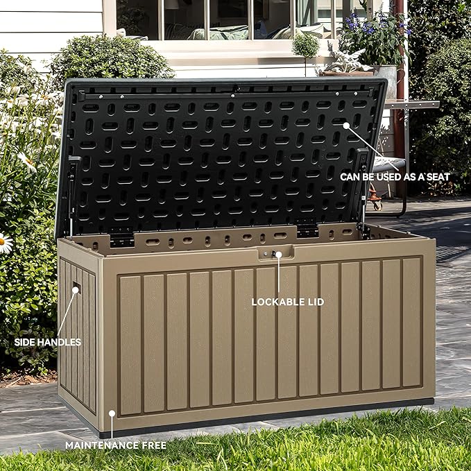 YITAHOME 90 Gallon Double-Wall Deck Box with Side Handles, Outdoor Large Storage for Patio Furniture Cushions, Garden Pool Accessories, Water Resistant & Lockable-Ruum Studio Home