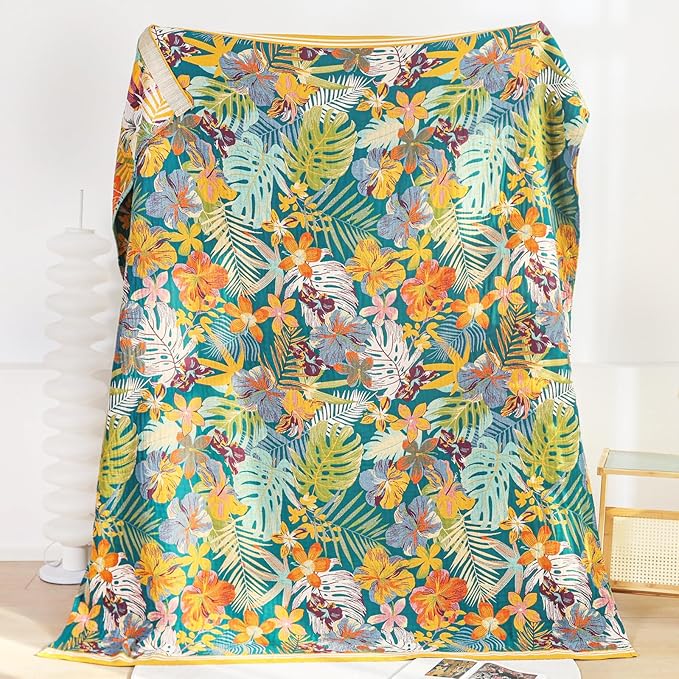 MSGKV Boho Throw Blanket for Couch and Sofa Cotton Blankets for Living Room Bedroom Reversable Florals Throw 60"x80" Breathable Cozy Blankets-Ruum Studio Home