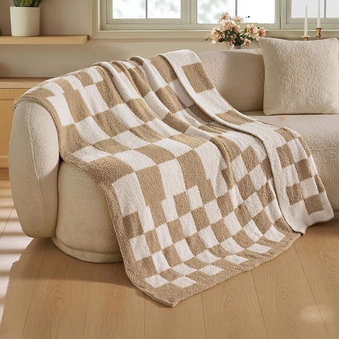 Joiedomi Throw Blanket for Couch Bed, Checkered Knitted Blankets Gifts for Women Mom Girls, Cozy Cute Soft Throw Home Room Decor Aesthetic for Women Mothers Birthday Gifts 50x70 Inches-Ruum Studio Home