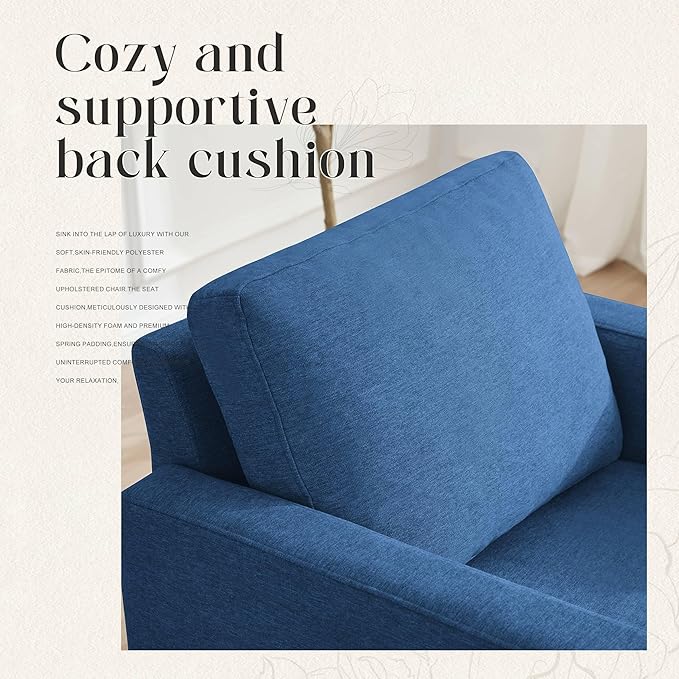 Mid-Century Accent Chair,Modern Linen Fabric Armchair for Living Room,Comfy Upholstered Reading Accent Chairs for Bedroom,Single Sofa Chair with Wood Legs (Blue, 2 Pack)-Ruum Studio Home