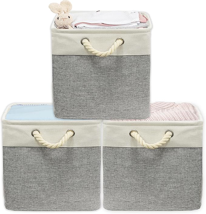 SIMPLE HOUSEWARE Fabric Storage Cubes, 13" x 13" Storage Bin, 3 Pack, Gray-Ruum Studio Home