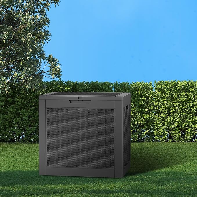 Vixzen 31 Gallon Resin Deck Box - Lockable Outdoor Storage for Patio Cushions, Garden Tools, Pool Supplies，Black-Ruum Studio Home