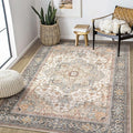 Washable Area Rugs for Living Room - 5x7 Neutral Vintage Distressed Floral Farmhouse Boho Large Soft Floor Rug Indoor Non Slip Carpet for Bedroom Dining Room Office - Forest Green Orange-Ruum Studio Home