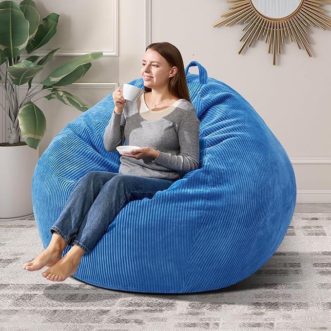3.5FT Bean Bag Chairs Teardrop Bean Bag Chair for Adults Beanbag Chair with Memory Foam Filled Machine Washable Cover for Living Room, Bedroom (Large,Blue)-Ruum Studio Home