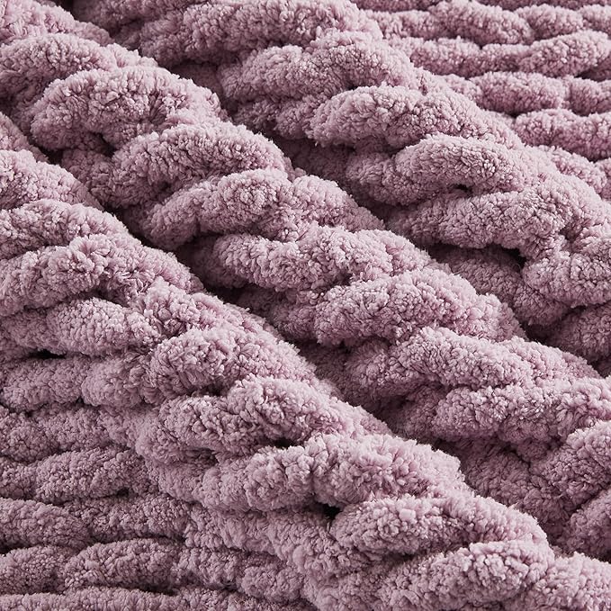 Carriediosa Chunky Knit Throw Blanket 50" X 60", 100% Hand Made Large Chenille Loop Yarn Soft Fluffy Throws for Couch Sofa Bed, Big Crochet Cozy Heavy Thick Cable Woven Blankets, Purple-Ruum Studio Home