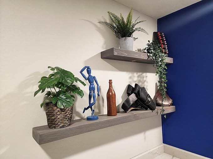 joelsantiques 48 Inch Wooden Floating Shelves for Wall - 48x6x2 in - Made of Natural Wood - Long Heavy Duty Rustic Wall Shelves for Bedroom - Perfect for Living Room, Kitchen - Gray - Grey-Ruum Studio Home