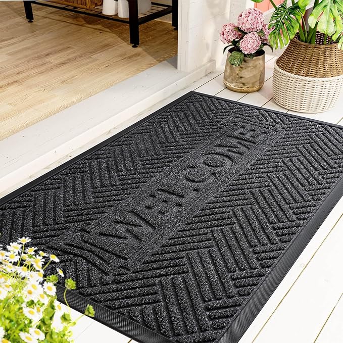 Mibao Front Door Mat Outside Entrance, Durable Outdoor Indoor Mat, Low Profile Heavy Duty Doormat, Non-Slip, Traps Dirt and Moisture, Easy Clean Patio Porch Entryway Mat, 29.5" x 17", Grey-Ruum Studio Home