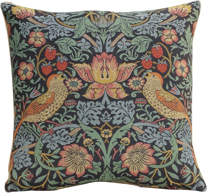 Charlotte Home Furnishings Throw Pillow Covers, Decorative Boho Pillow Covers for Couch, Living Room, Blue Strawberry Square Cushion Cases 18x18 in, European Cotton Jacquard Woven, Cozy Bedroom Decor-Ruum Studio Home